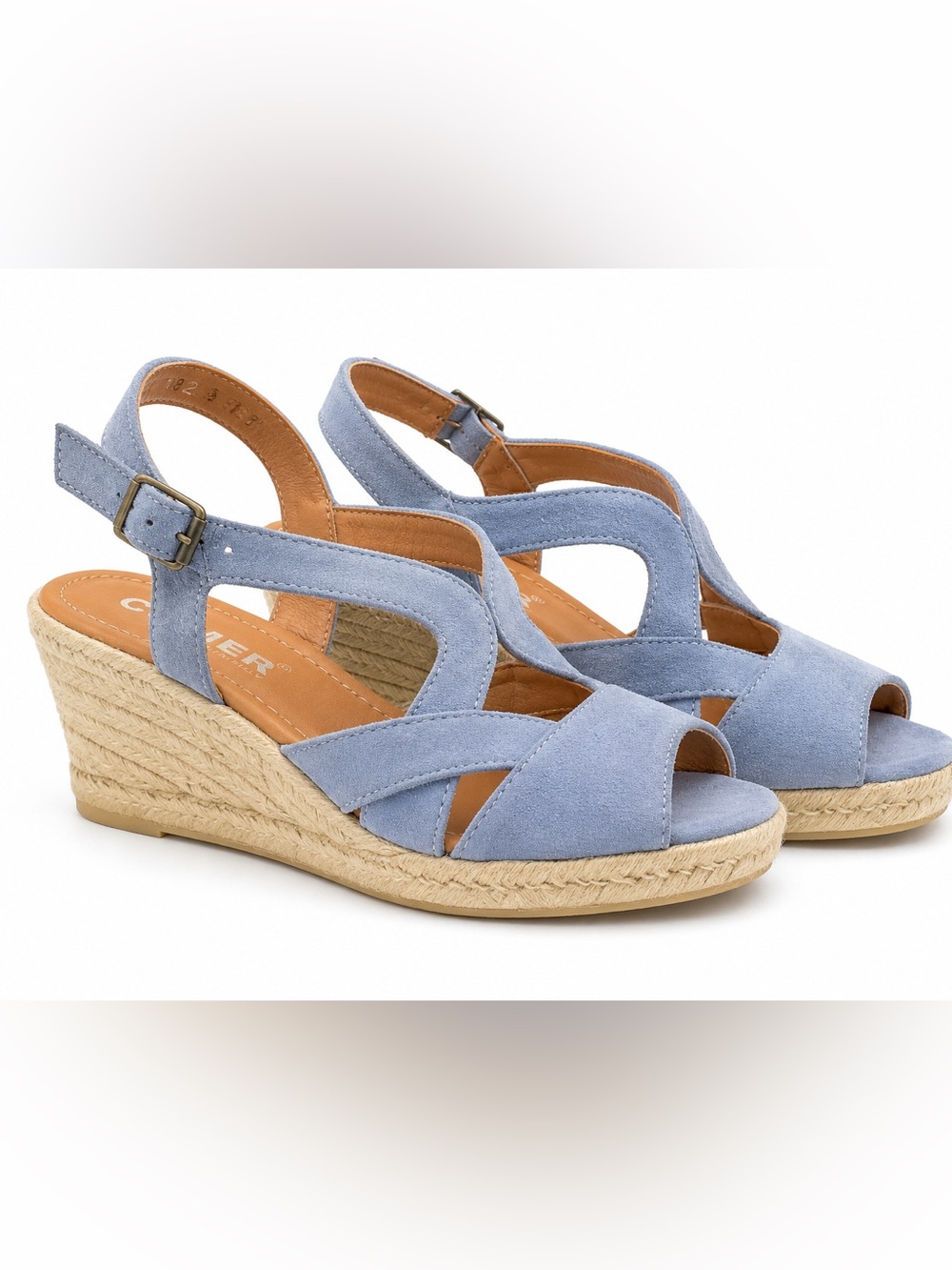Italian Suede Espadrille Wedge Sandals Dusty Blue Strappy Size 8